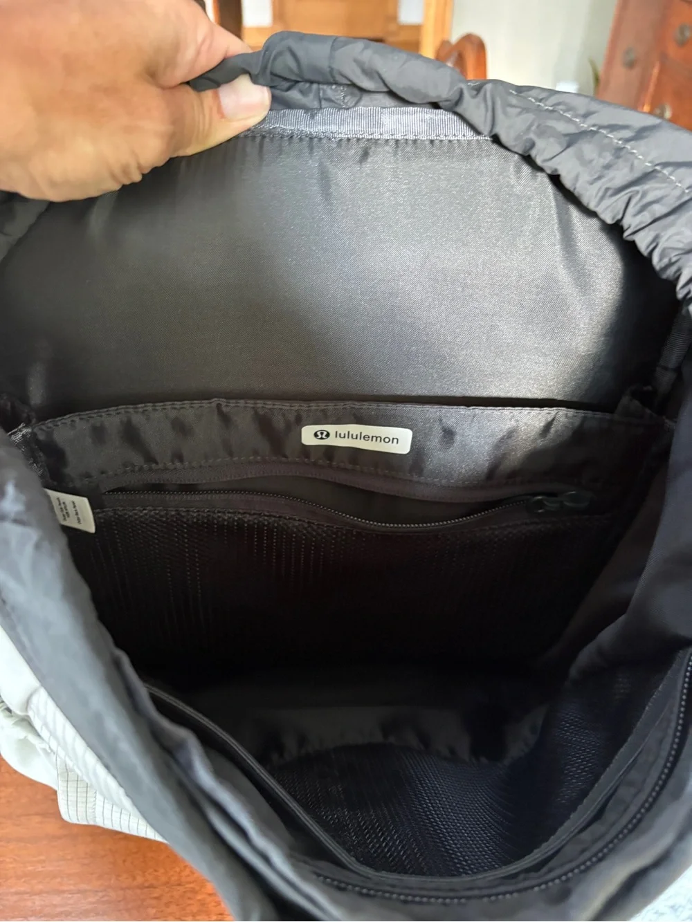 lululemon athletica Light Gray Backpack Jacket Pack with Mint Accents
